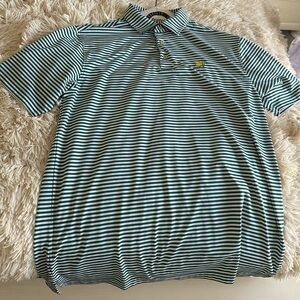 Masters Tech green and white stripe masters polo